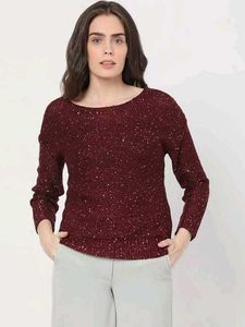 Women Boat Neck Maroon Woollen Top
