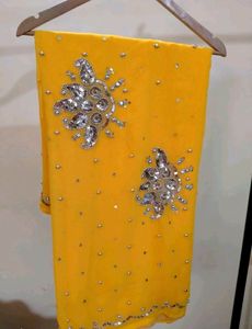 ✨chiffon Bright Yellow Partywear Saree Blouse ✨💕