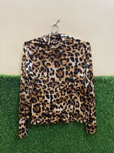 URBANIC LEOPARD PRINTED HIGH NECK TOP FOR WOMEN