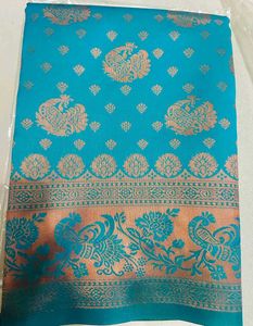 Teal Blue Banarasi Silk Saree