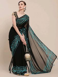 Black &amp; Rama Embroidery Frency Saree