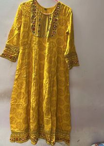 Yellow Embroidered anarkali  Kurta