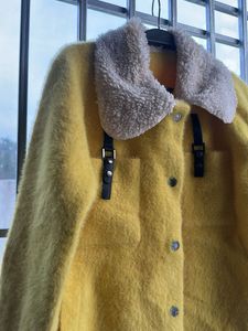 Yellow Faux Fur Collar Jacket