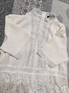 Zara Women White Floral Lace Peplum Style Top