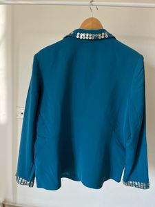 Aqua Blue Single Breasted Blazer with Sequins Bead