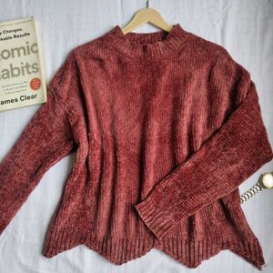 Chenille Velvet Mock Neck Sweater