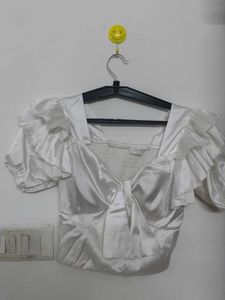 White Ruffle Sleeve Crop Top