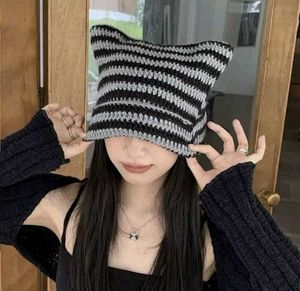 Striped Crochet Cat Ear Beanie