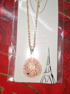 Gold Chain Necklace with Pink Teardrop Pendant