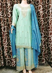 Elegant pure chinon gotta patti plazzo set