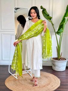 Women&#39;s Cotton Kurta Pant Set with Dupatta😍