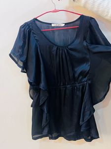 Elegant Black Flutter Sleeve Top