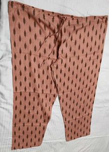 Peach Printed Embroidered Cotton Kurta Set