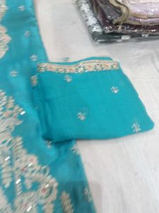 Elegant Turquoise Embroidered Suit