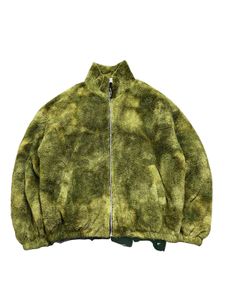 Olive Green Furry Zip-Up Jacket korean brand