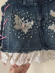 Denim Butterfly Mini Skirt