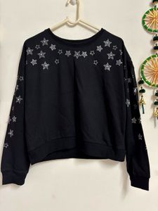 Star Embellished Black Sweatshirt