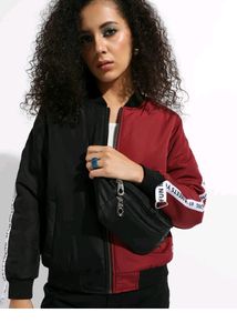 Y2k Zip Front Colour Block Bomber Jacket