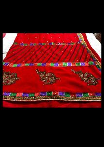 Elegant Handwork Red Embroidered Saree