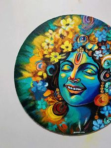 Abstract KRISHNA Painting On Round Canvas