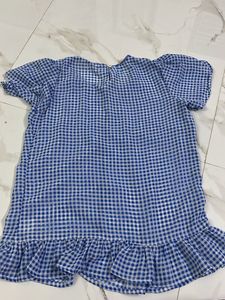 Blue Gingham Ruffle Hem Top