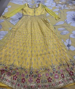 Yellow Embroidered Ethnic Gown