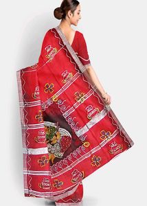 Red Hand Painted Cotton Saree