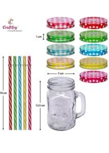 Set of 2 Mason Jar Glass Cups with Straws &amp; Lids