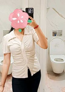 Ruched Front Button-Up Top