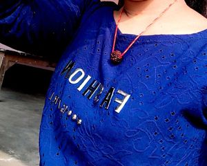 WOMEN&#39;S SELF DESIGN CUT WORK ROYAL BLUE TOP