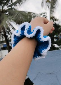 Blue & White Crochet Scrunchie