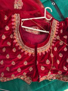 Red Velvet Embroidered Lehenga Choli