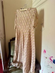 Green Striped Duster Cardigan &amp; Beige Floral Gown