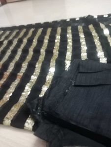 Black Sequin Stripe Saree