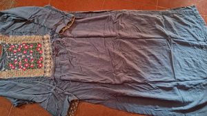 Elegant Blue Embroidered Kurti with Mirror Work an