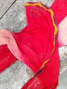 Chiffon Dupatta Red And Light Gold Shade