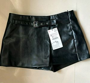 ZARA Faux Leather Belted Skort