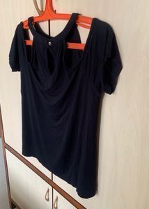 Global Desi Women Black Solid Cold Shoulder Top