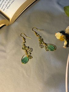 Dangling Gold &amp; Green Earrings