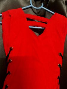 Red A-Line Dress with Lace-Up Sides