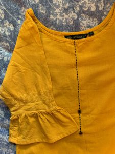 Yellow Kurta with Cute Sleeves &amp; Pocket