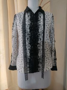 Lace Trimmed Button-Down Blouse