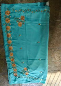 Teal Embroidered Saree