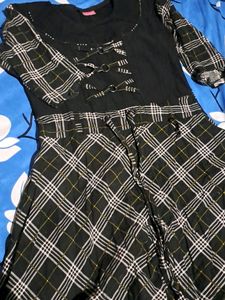 Black Check Knee Length Dress