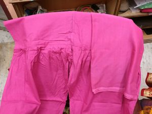 Block Print Pink Kurti Set with Bottom And Dupatta