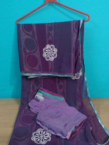 Purple Floral Saree with Embroidered Details