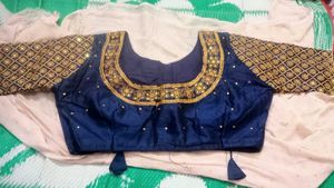Embroidered Navy Blue Sari Blouse