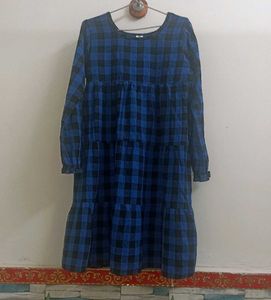 Chic Blue and Black Plaid Dress