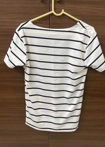 White Top With Black Stripes. Korean T Shirt