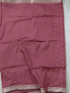 Rose Saree With Silver Zari Border